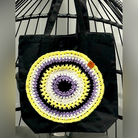 LGBTQ Personalized canvas tote bag Nonbinary Flag colors crochet appliqué - Picture 1 of 6